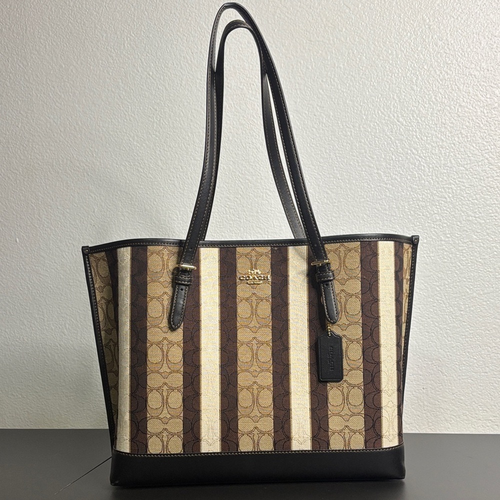 Coach Brown and Tan Striped Tote